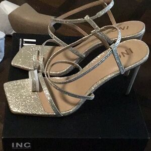 INC International Concepts Gold and Tan Block Heel Sandals